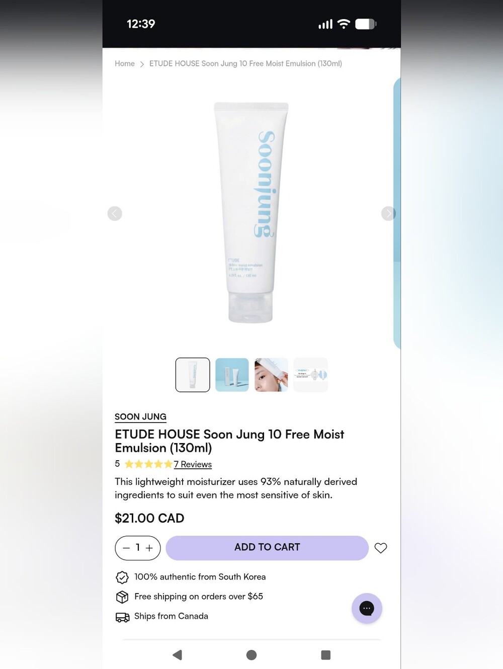 ETUDE HOUSE | Soon Jung | 10 Free Moist Emulsion (130ml)
